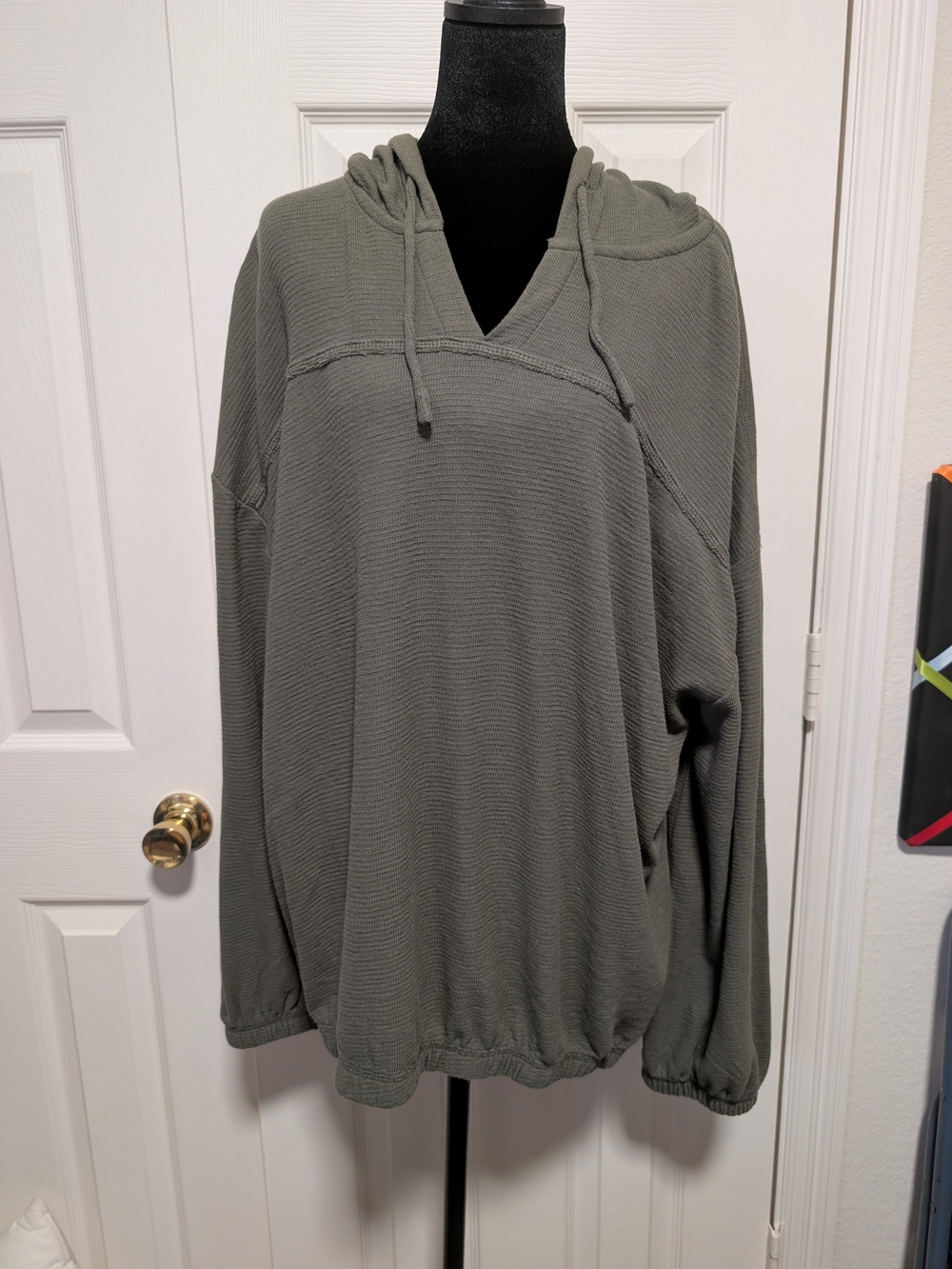 Westbound Olive Green Hooded Waffle Knit Pullover